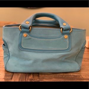 Celine Light Blue Suede Handbag with Leather Trim